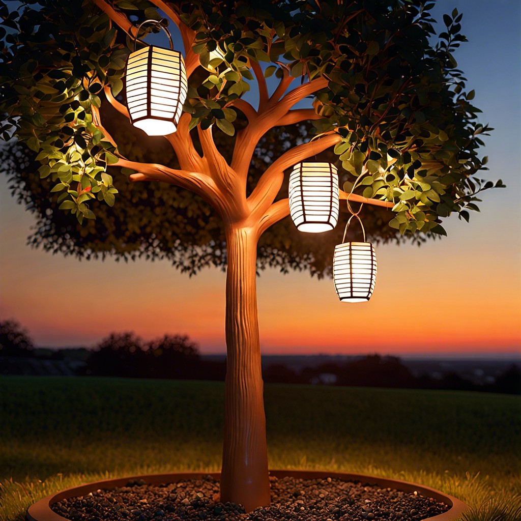 solar powered garden tree lanterns