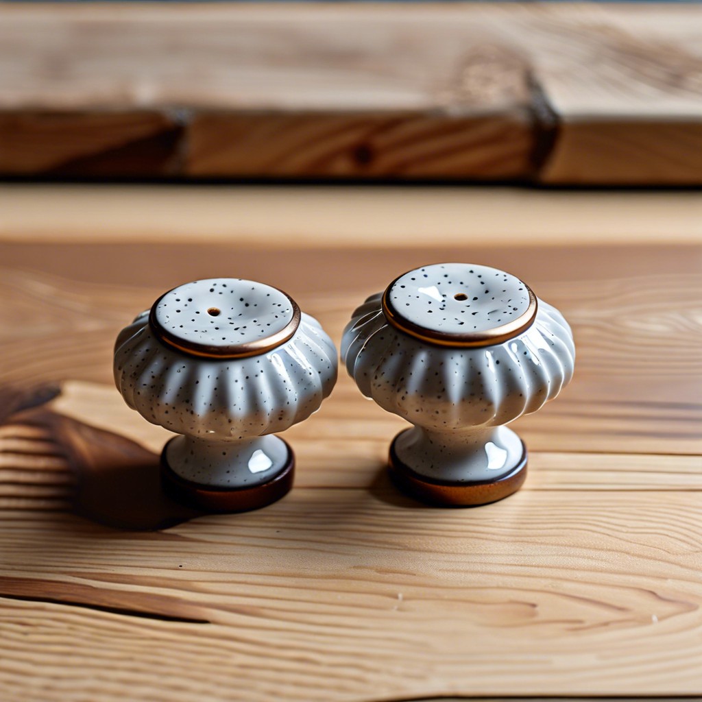 speckled ceramic fluted knobs for a rustic feel