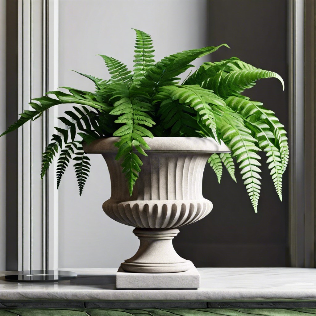 stone fluted planter filled with a fern