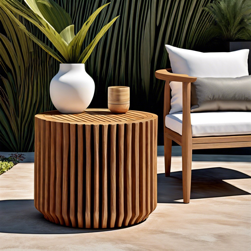 teak wood outdoor fluted table
