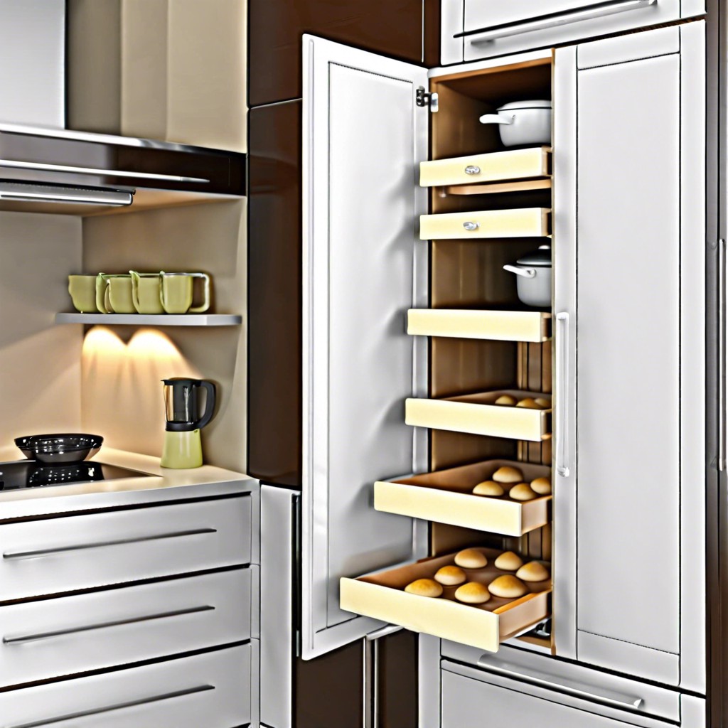 thin vertical storage for baking sheets and cutting boards