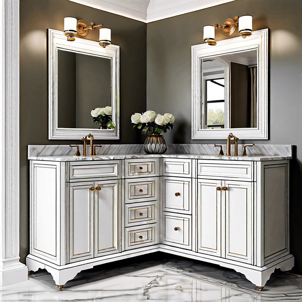 traditional fluted vanity with marble countertop
