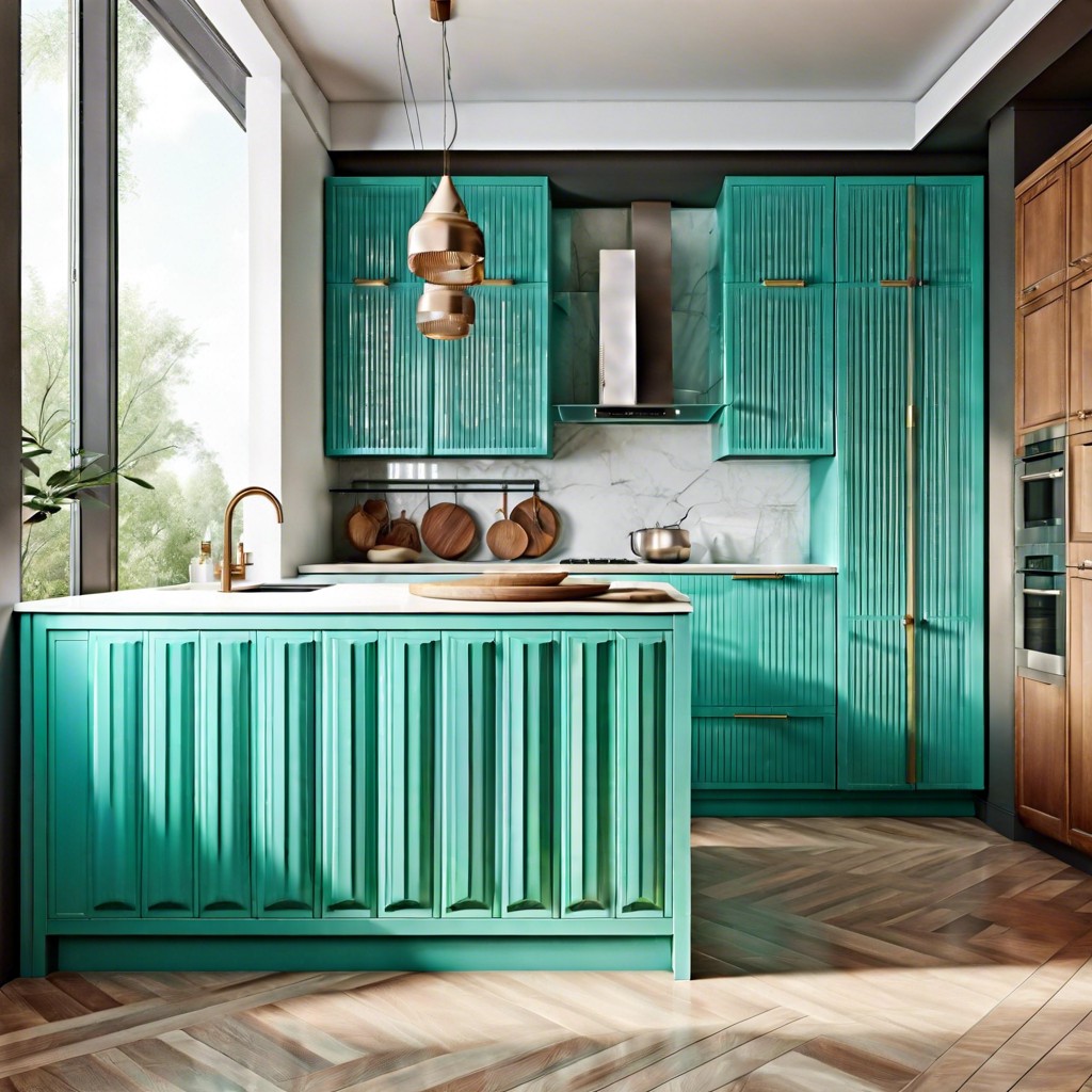turquoise fluted glass cabinet for a pop of color