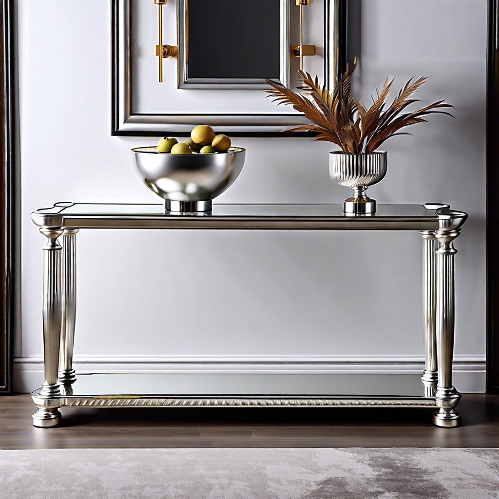two tiered silver fluted console table