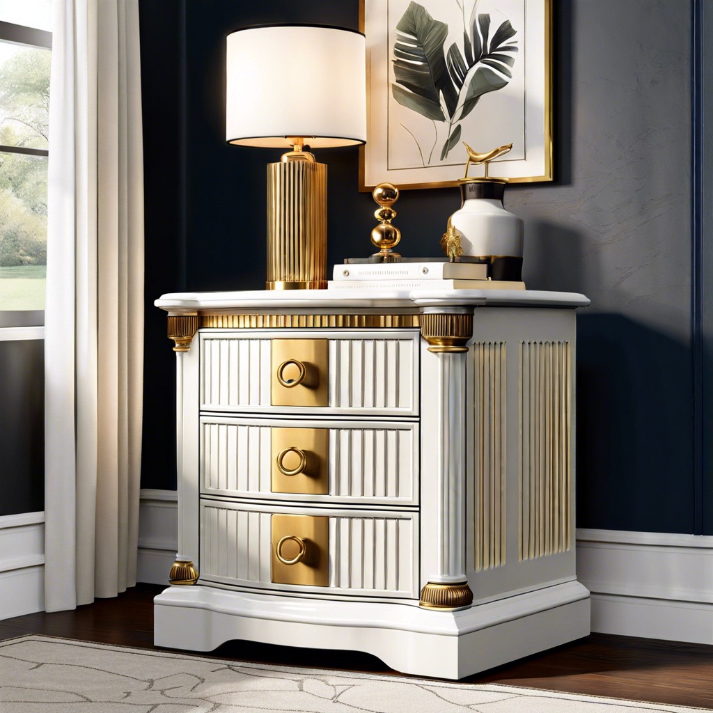 two toned fluted nightstand with brass hardware