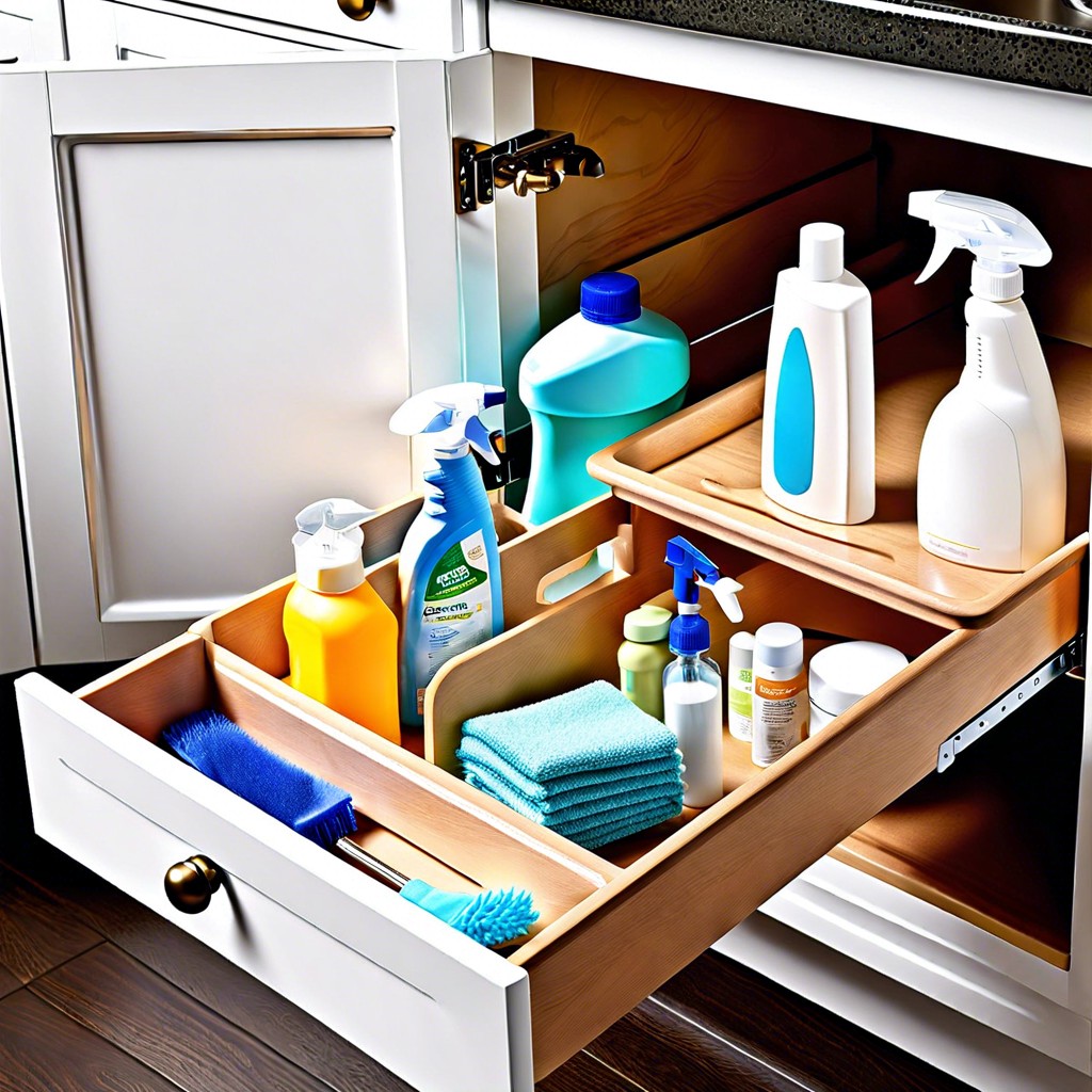 under sink drawer dividers for sorting cleaning supplies