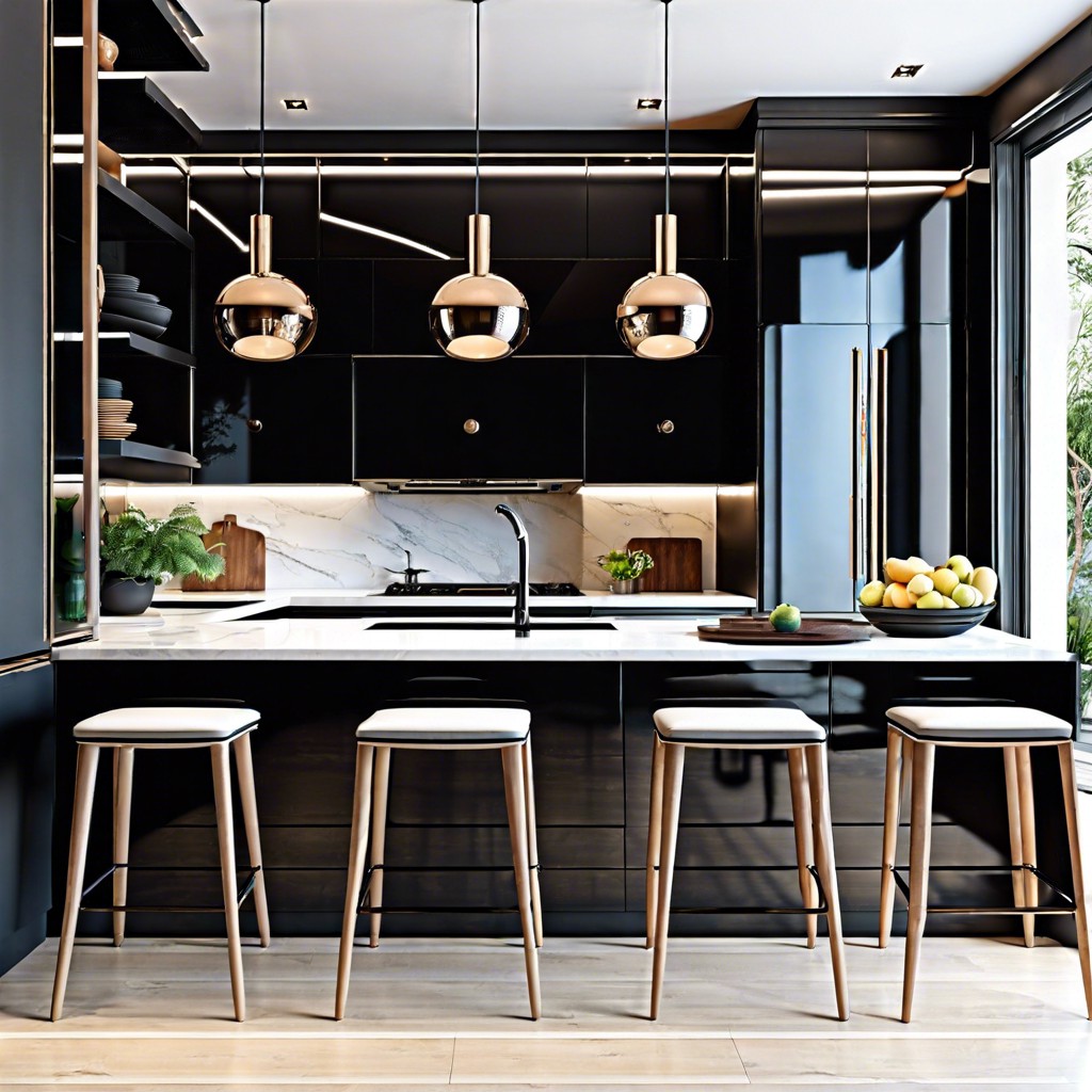 use black lacquered cabinets for a luxe finish