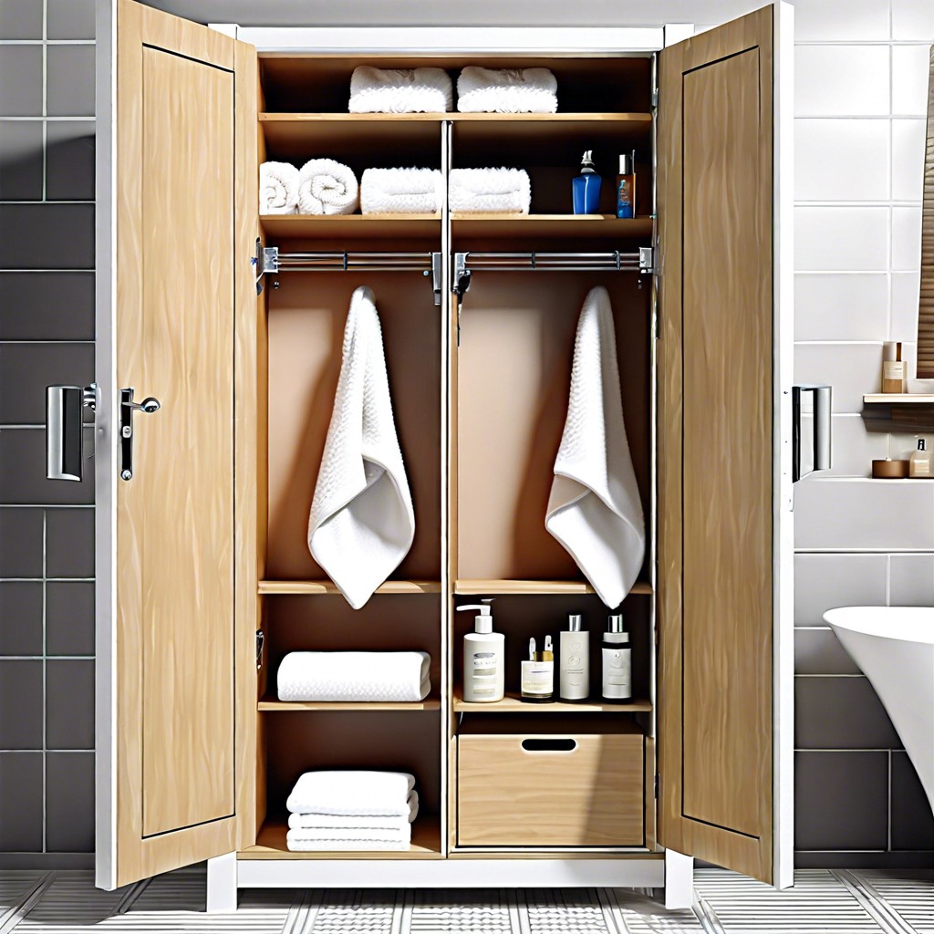 use the space above the bathroom door for high shelving