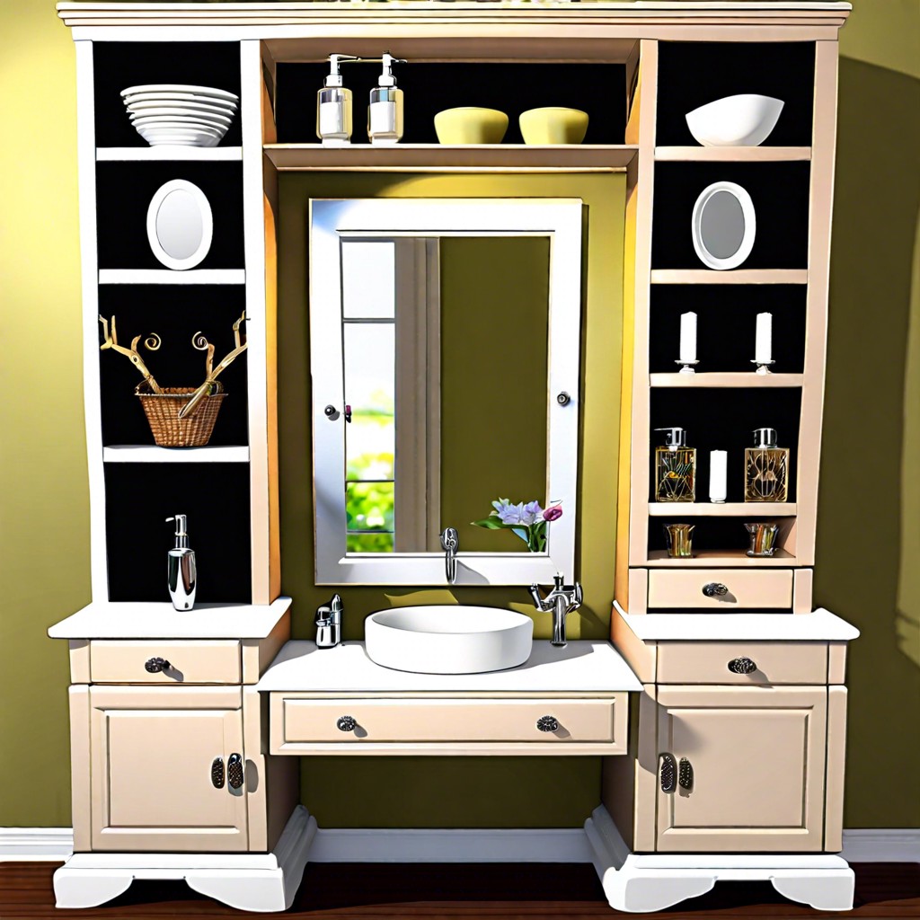 vanity cabinet with mirror and beauty organizers