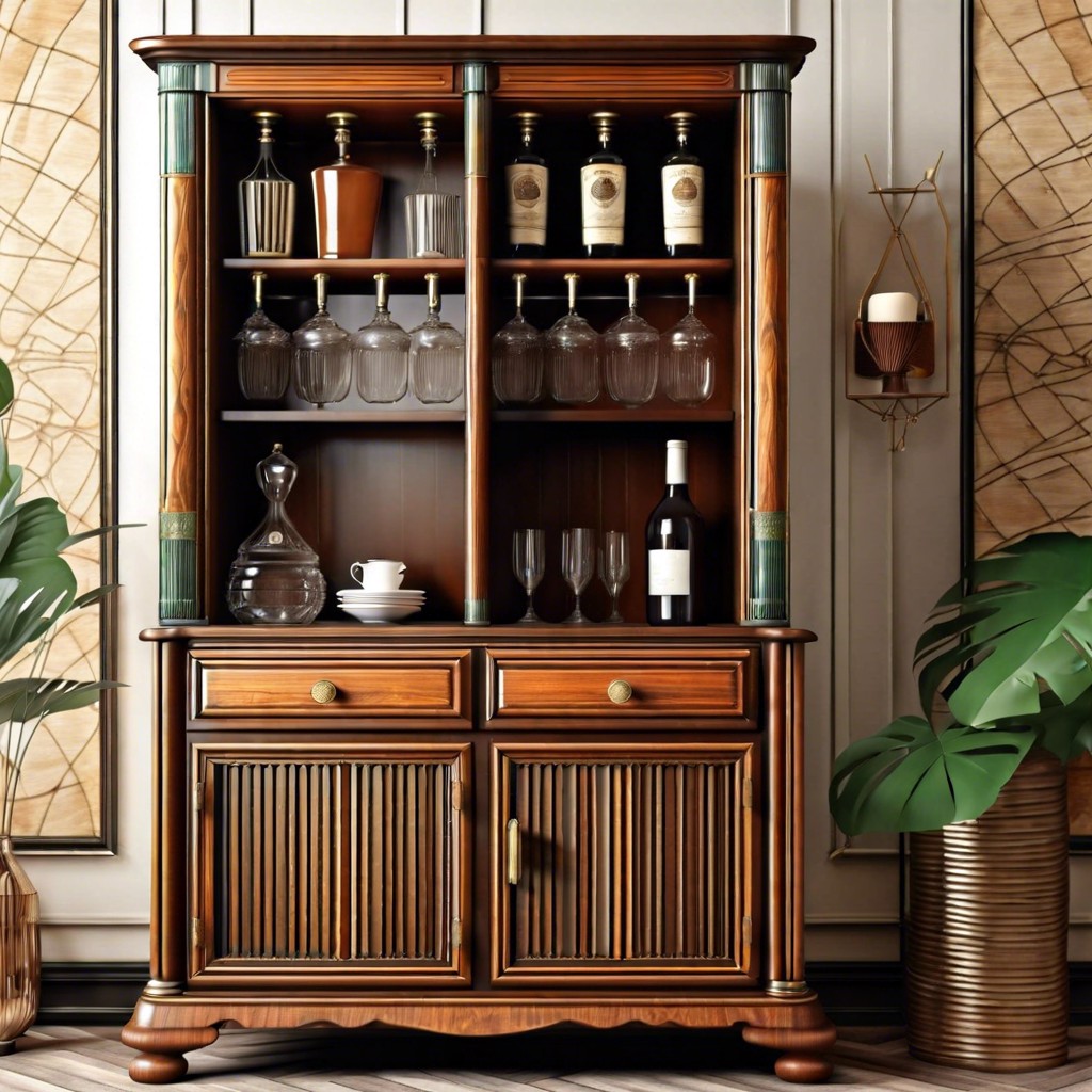 vintage inspired wooden fluted bar cabinet