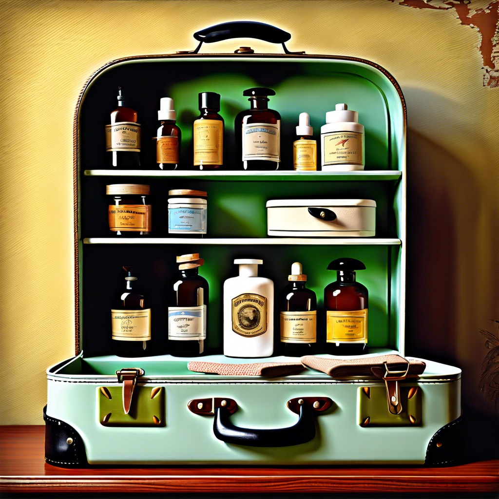 vintage suitcase turned medicine cabinet