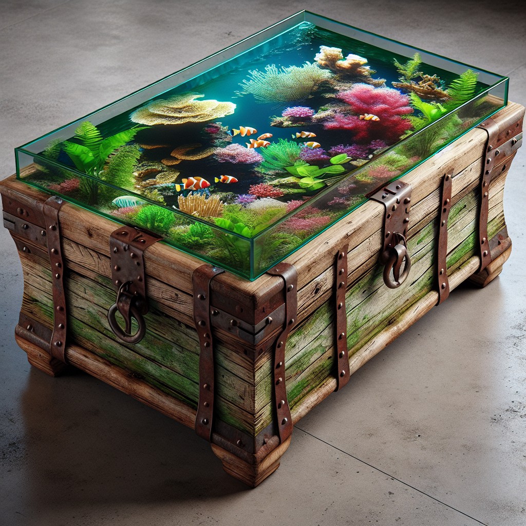 vintage treasure chest aquarium coffee table