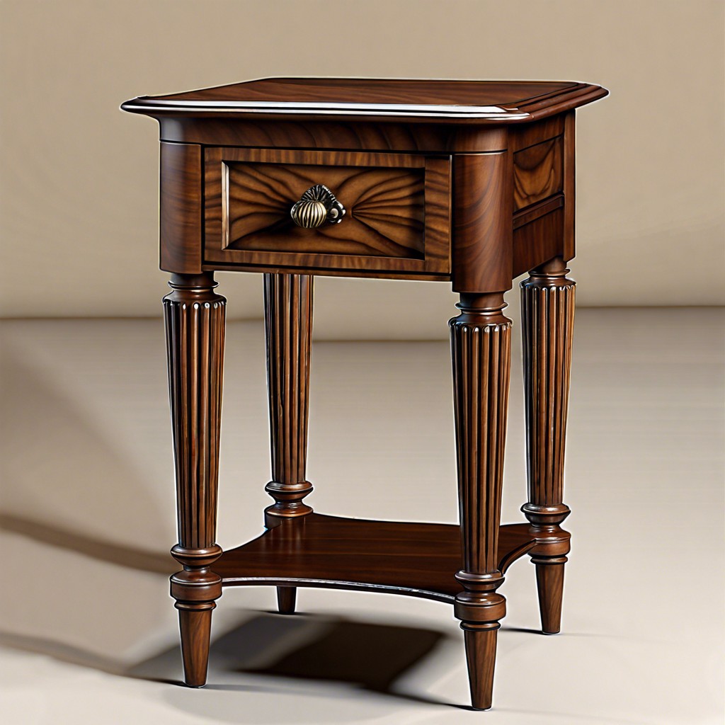 walnut fluted side table with a drawer