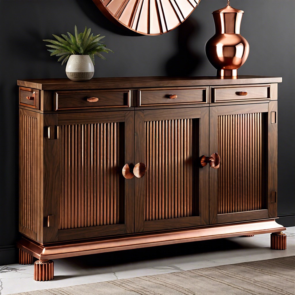 walnut fluted sideboard with copper details