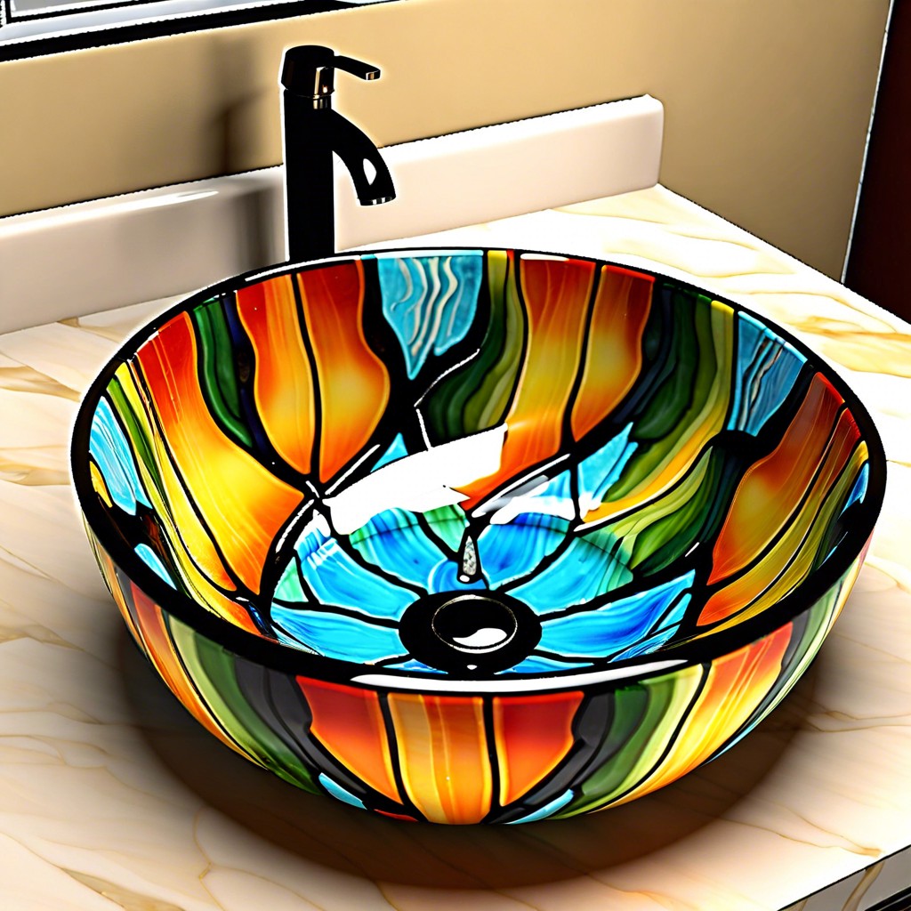 waterfall edge stained glass designed to mimic a flowing water feature