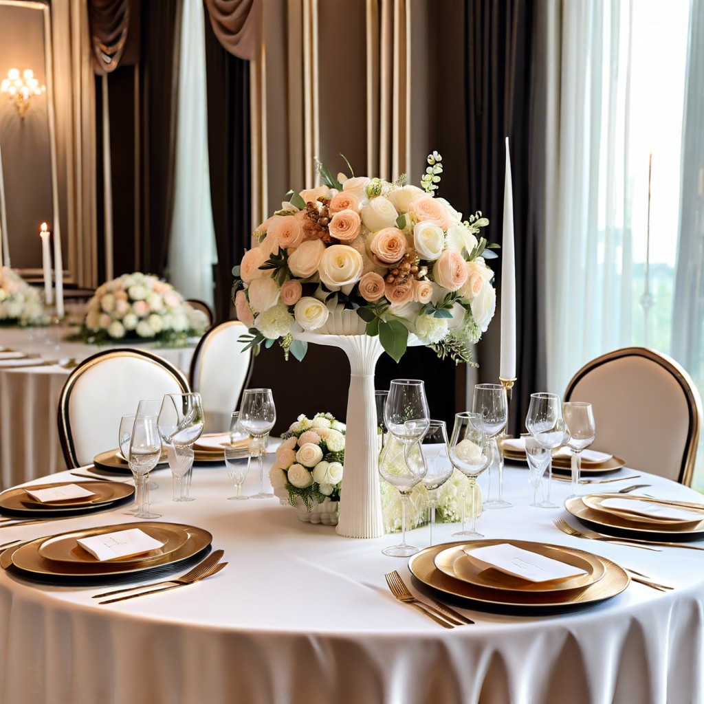 wedding table decor with fluted vases