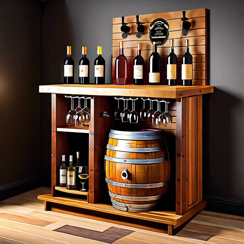 wine barrel transformed into a spirits station
