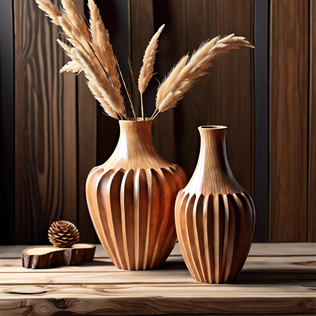 wooden fluted vase for rustic vibe