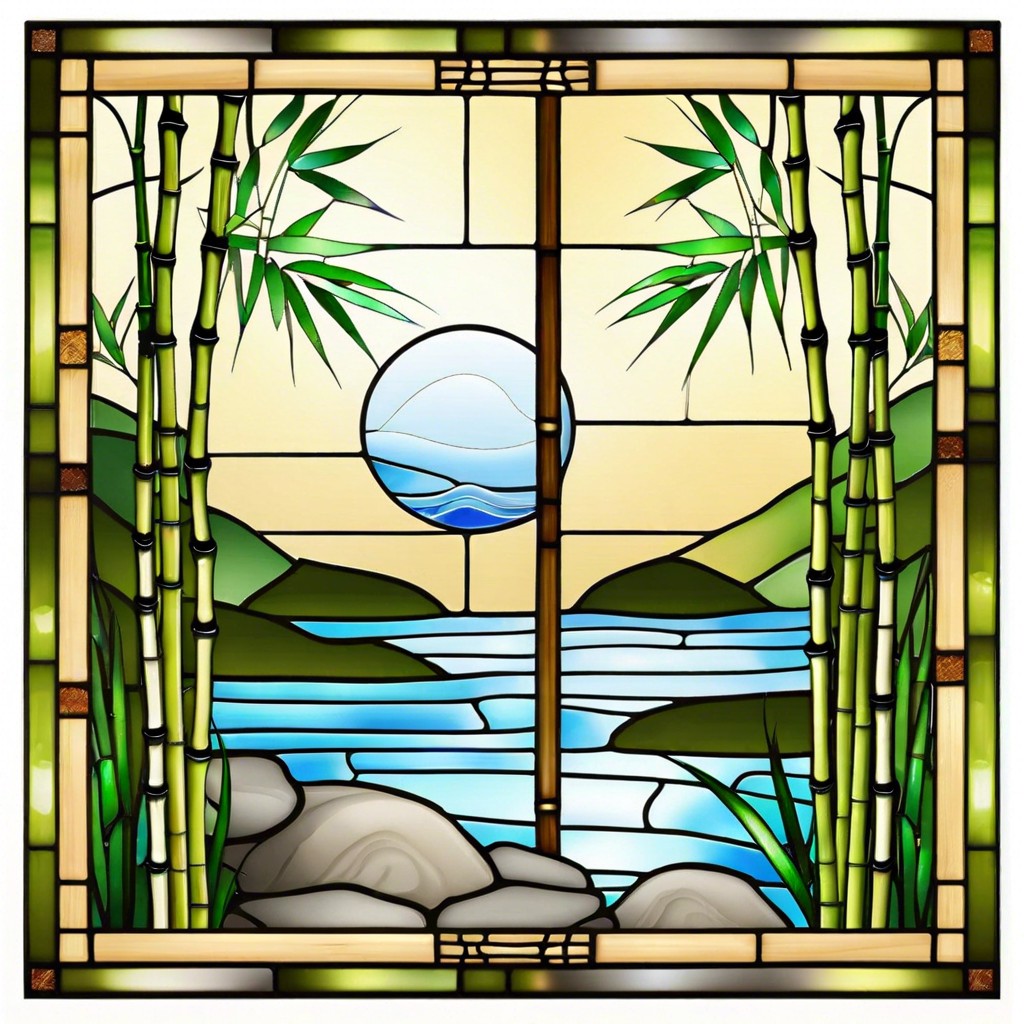zen garden asian inspired stained glass with bamboo and tranquil nature elements