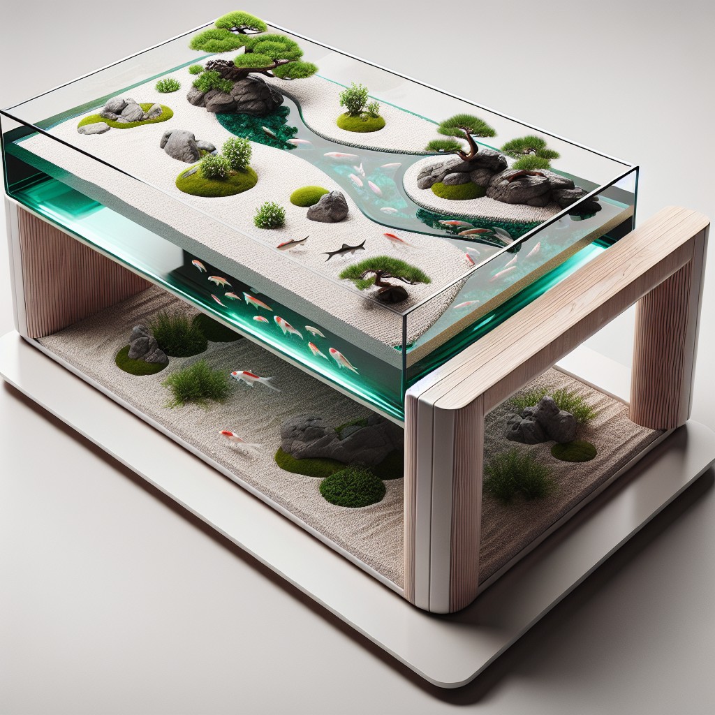 zen garden coffee table with integrated aquarium