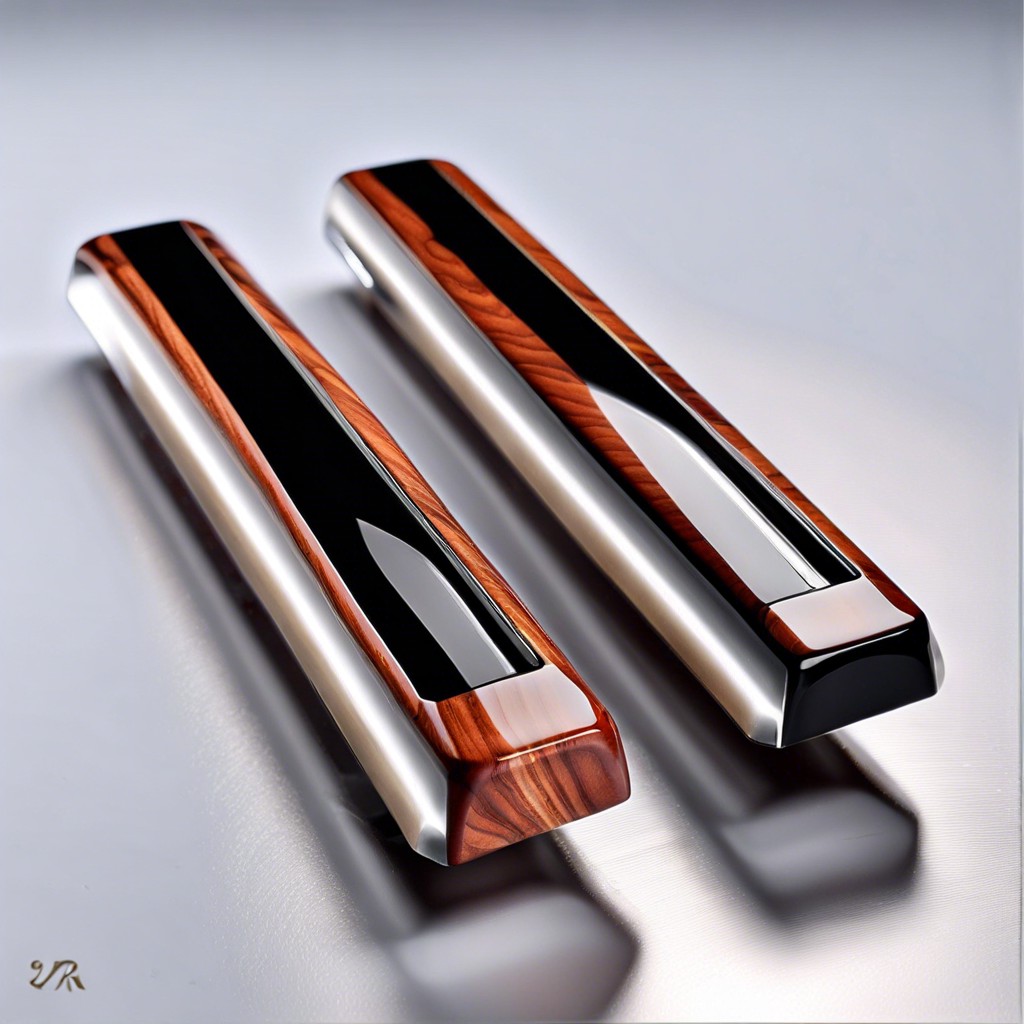 acrylic handles with inserted cherry wood inlays