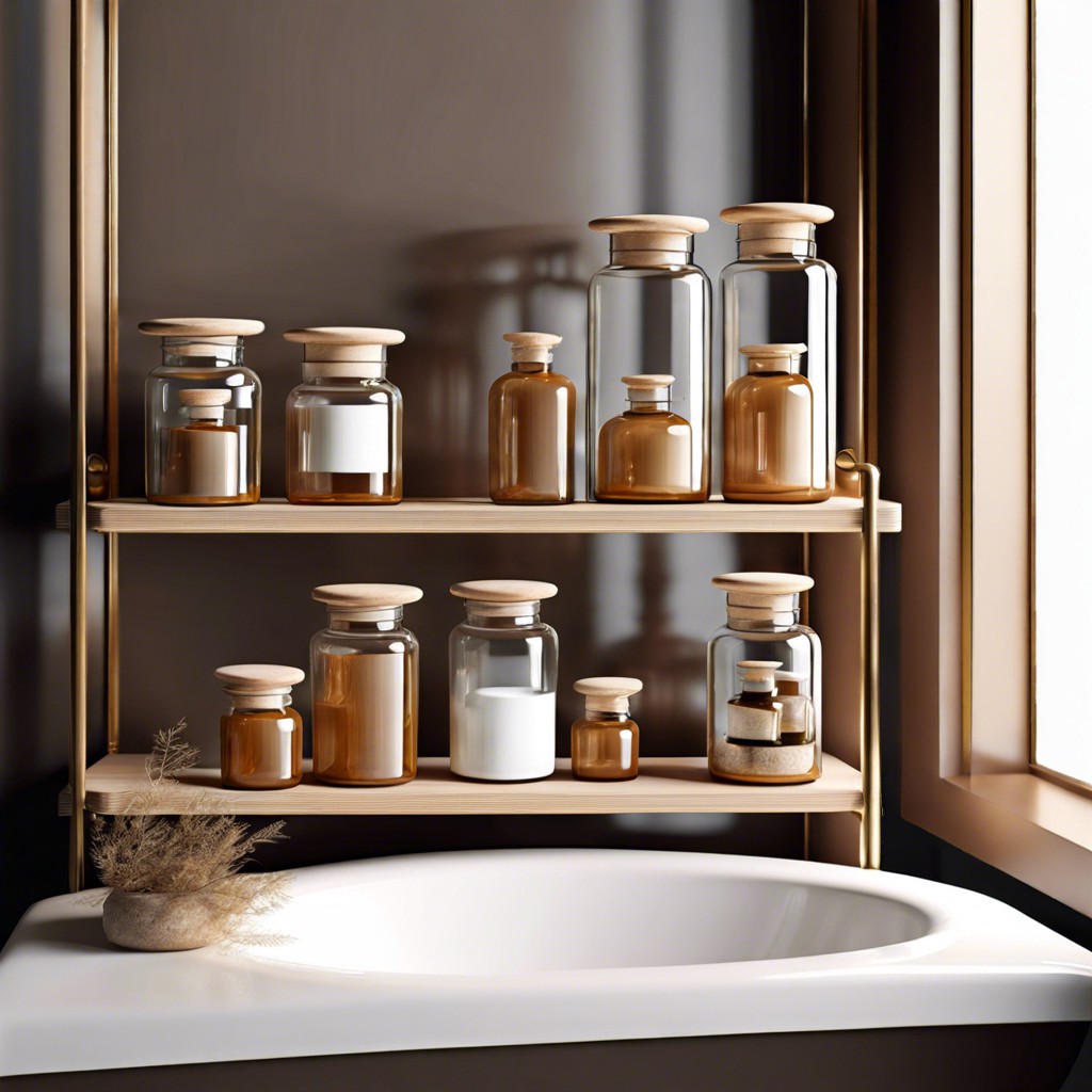 apothecary style jars on shelves