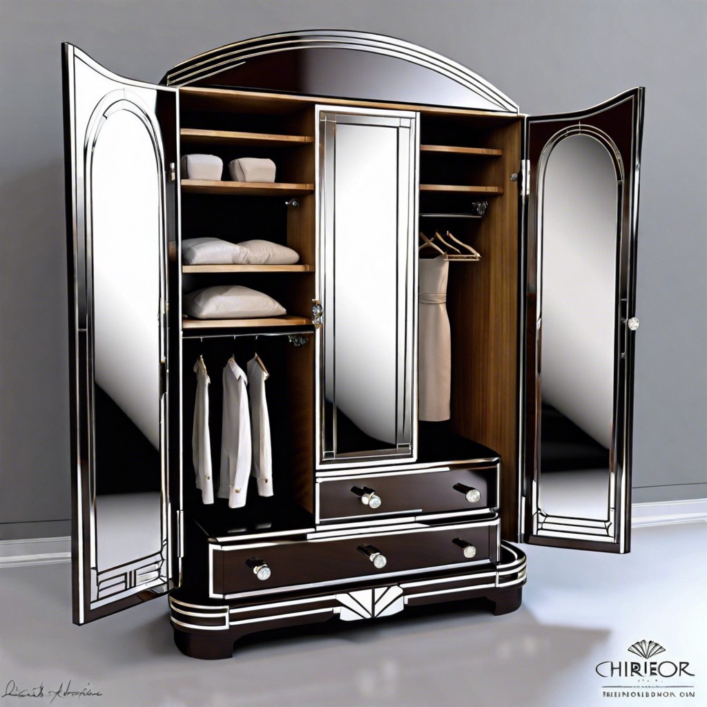 art deco armoire with mirrored interior