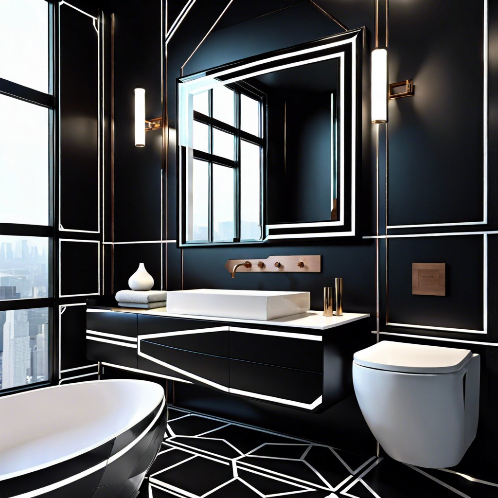 art deco black cabinets with geometric patterns