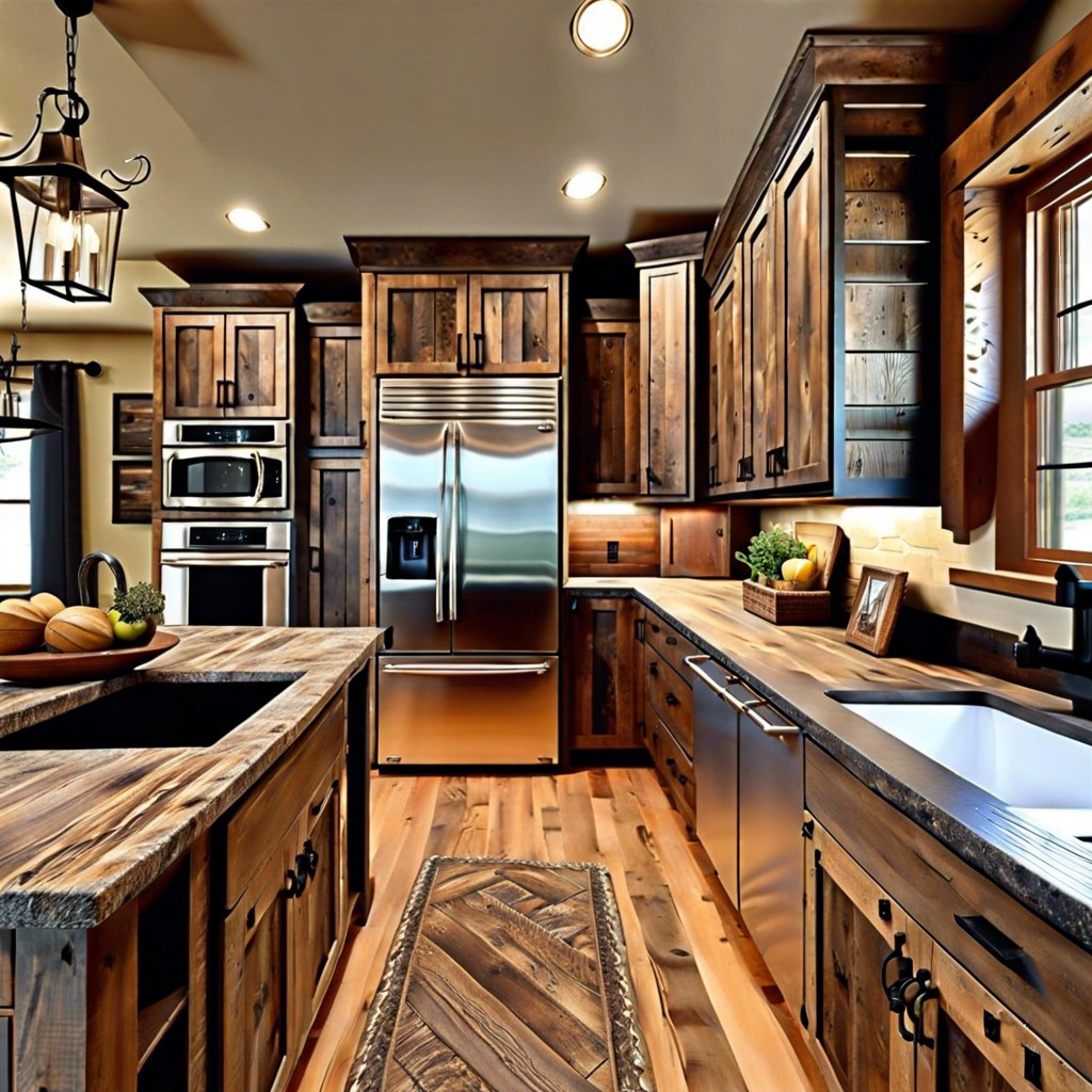 barnwood cabinets with wrought iron handles