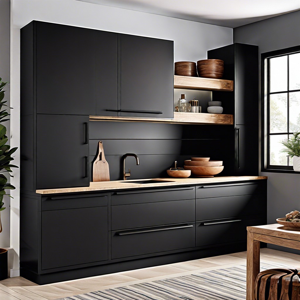 black cabinets with custom black resin handles