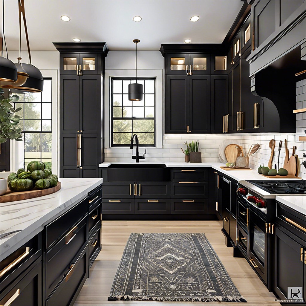 black cabinets with integrated black hardware for a seamless look