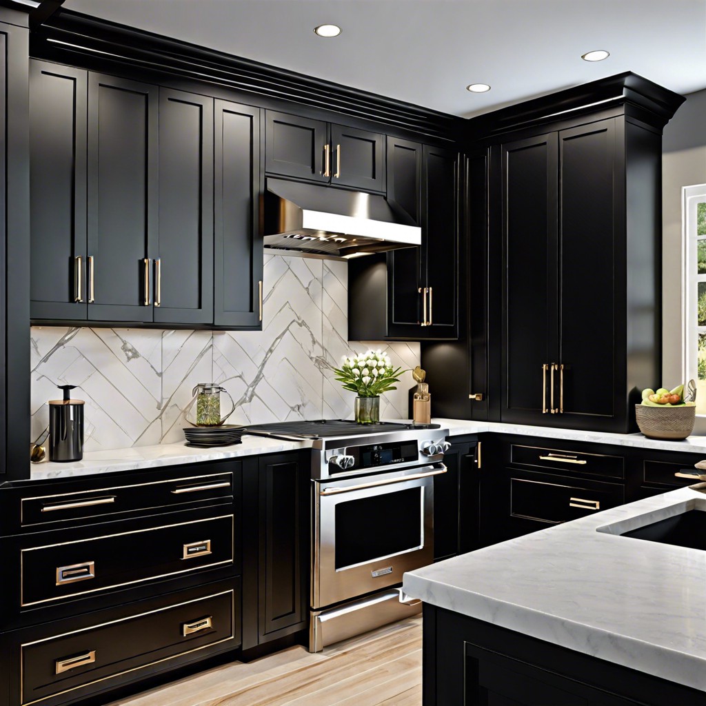 black shaker cabinets with black pull bars