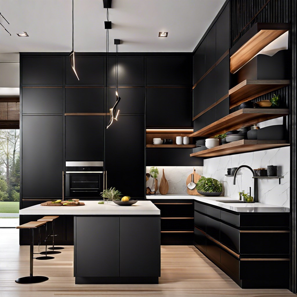 black with floating cabinetry design