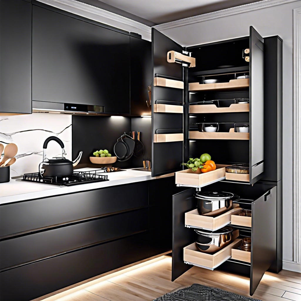 black with pop out storage solutions