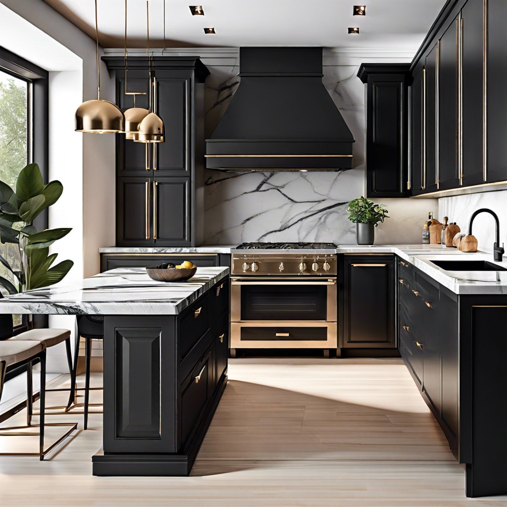 black with white marble countertops