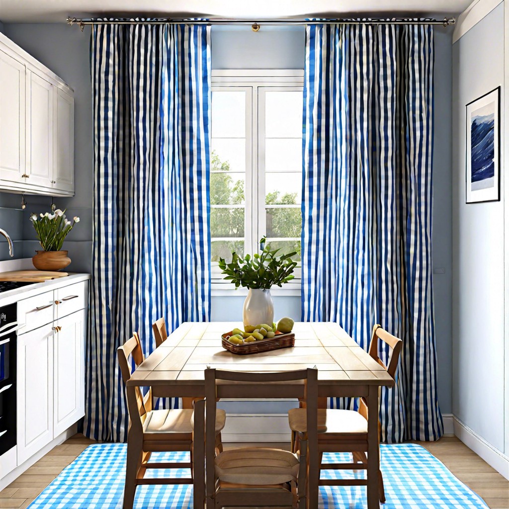 blue and white checked curtains