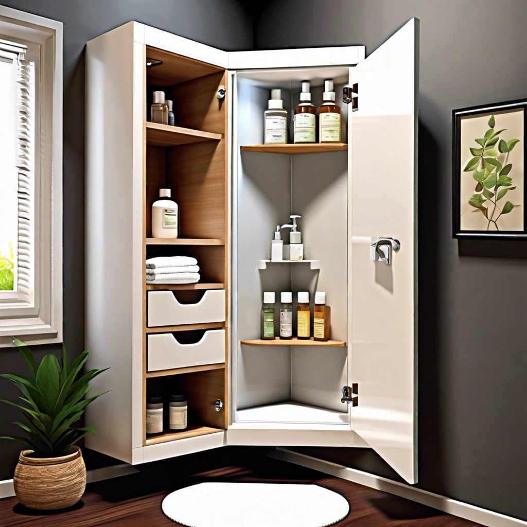 build a corner cabinet to maximize small bathroom spaces