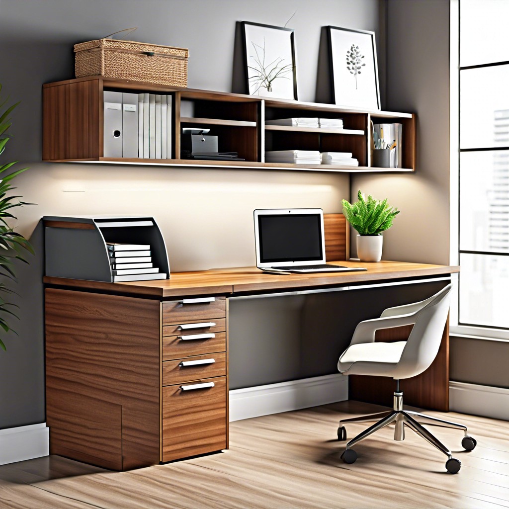 built in desk with filing drawers