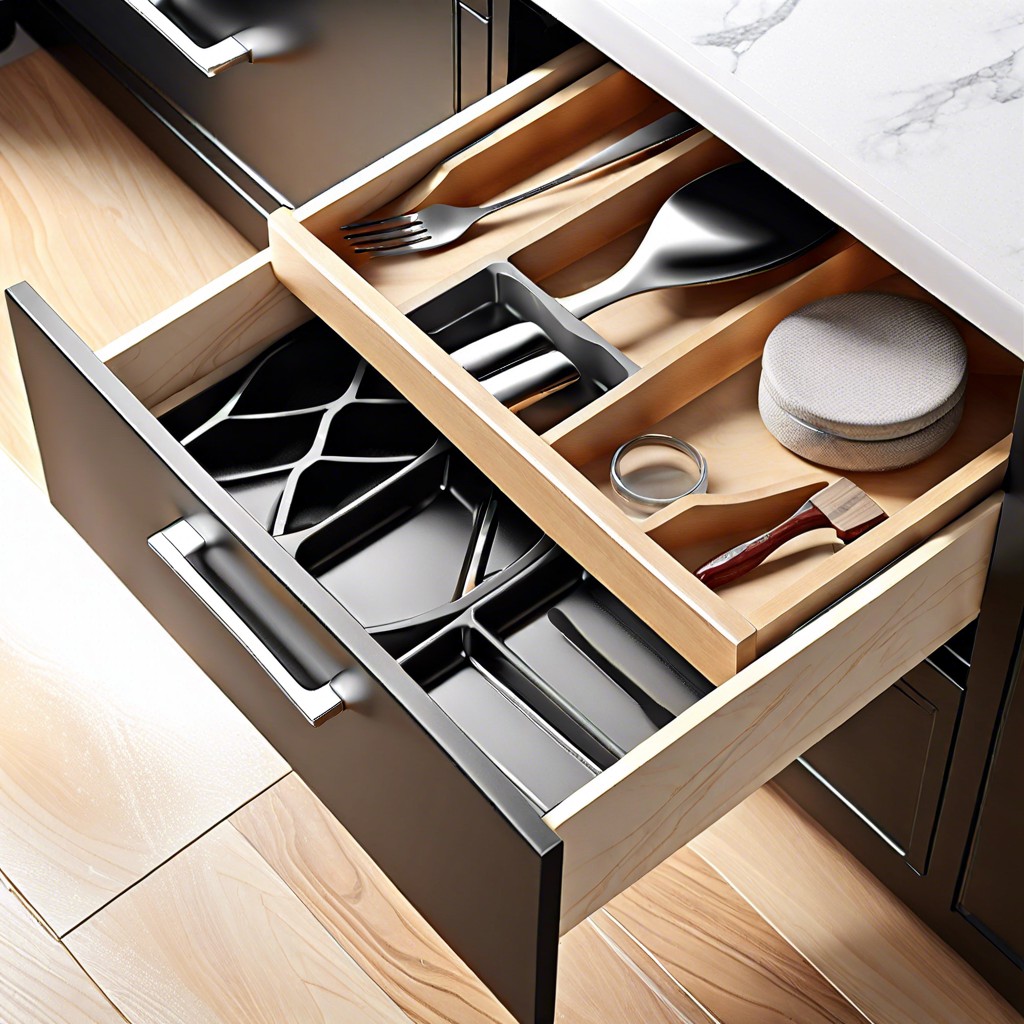 built in drawer organizers for utensils and gadgets