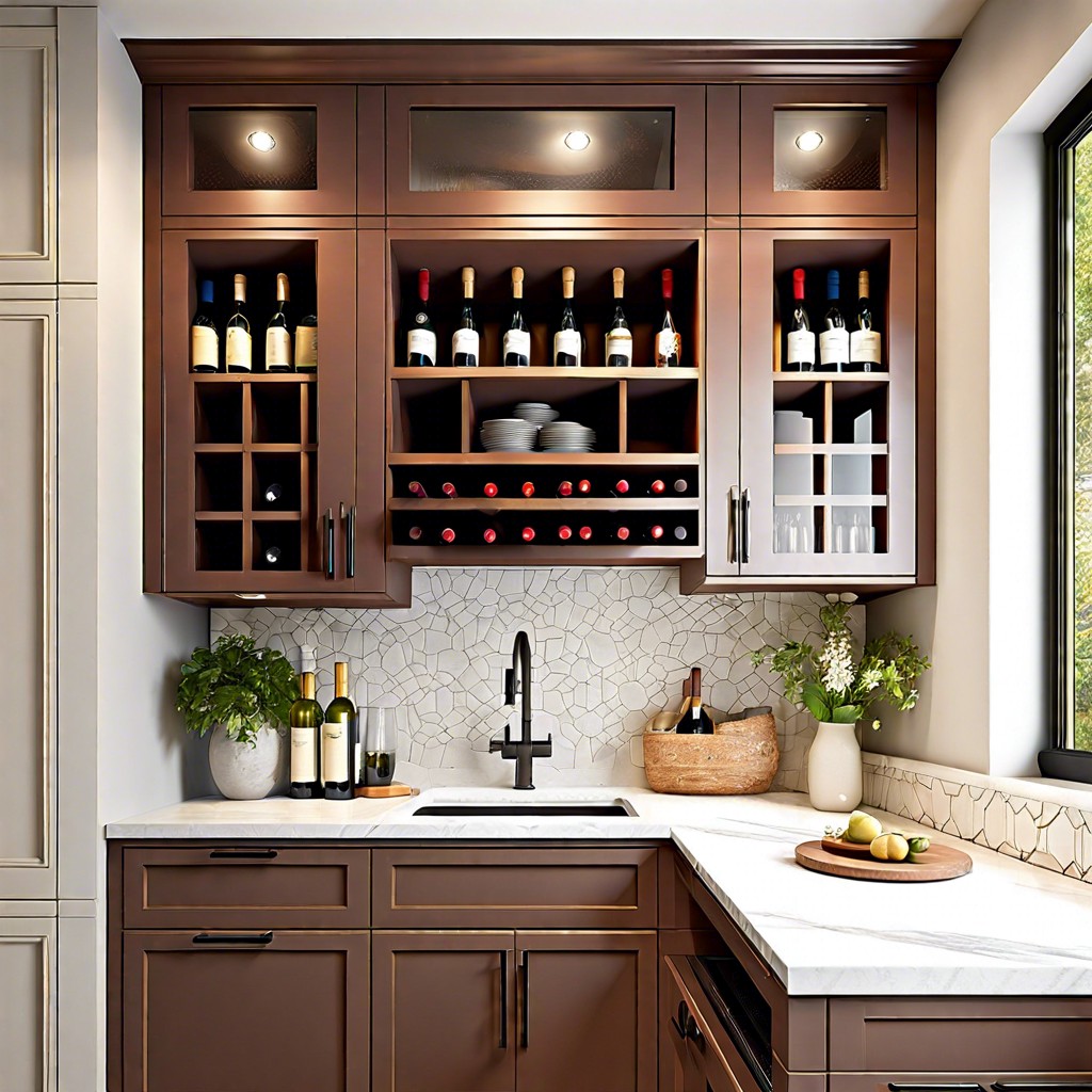 built in wine cubbies above the sink or cooking area