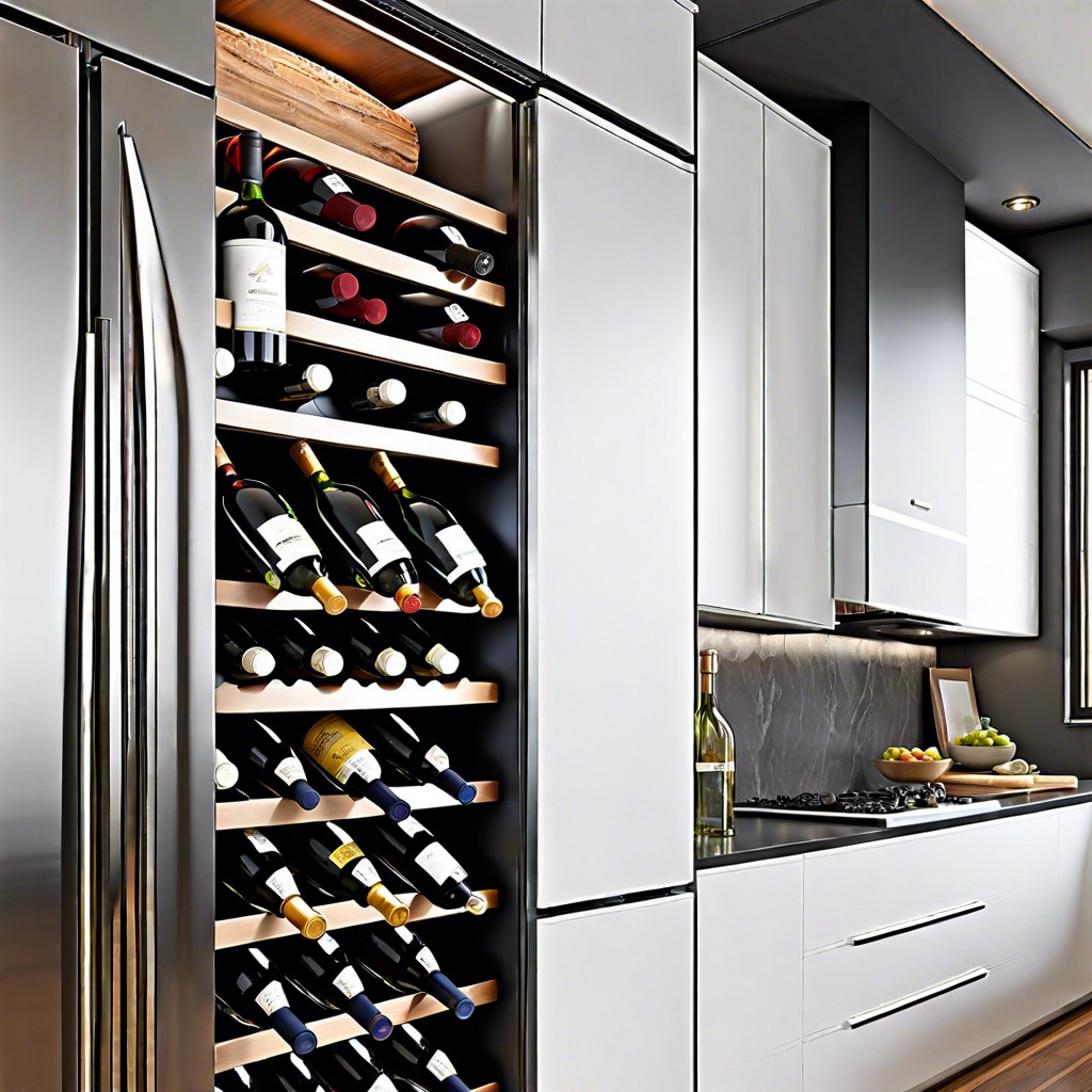 built in wine rack above fridge