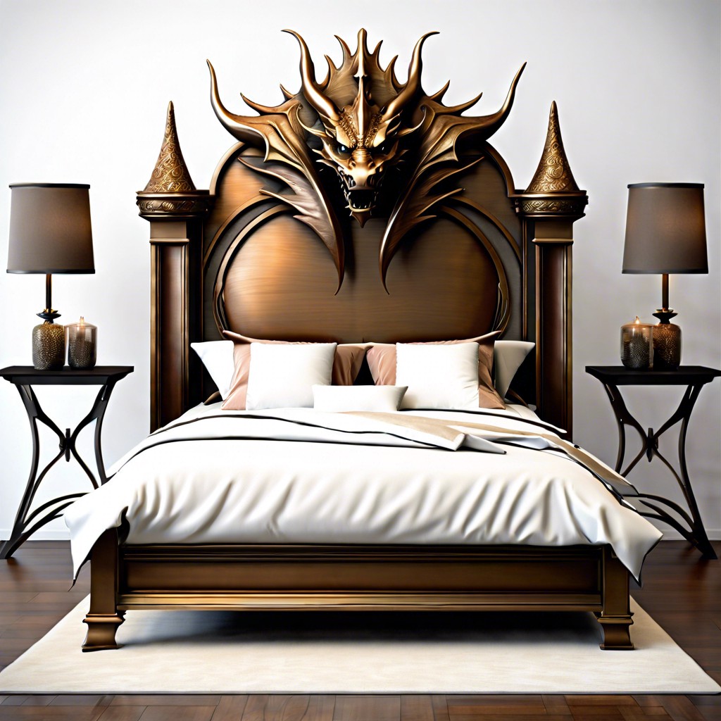 burnished bronze dragon crest headboard