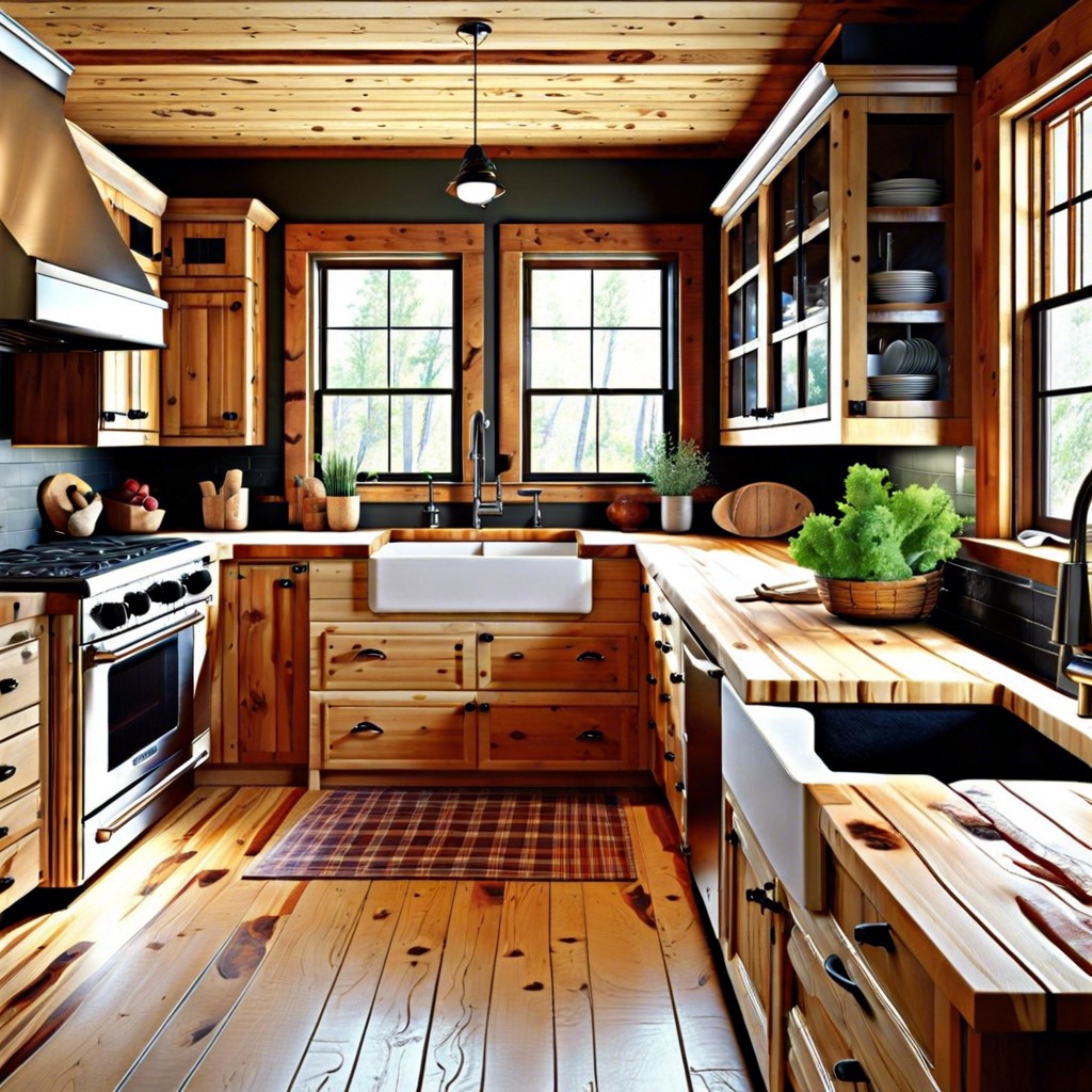 butcher block countertops with natural pine cabinets