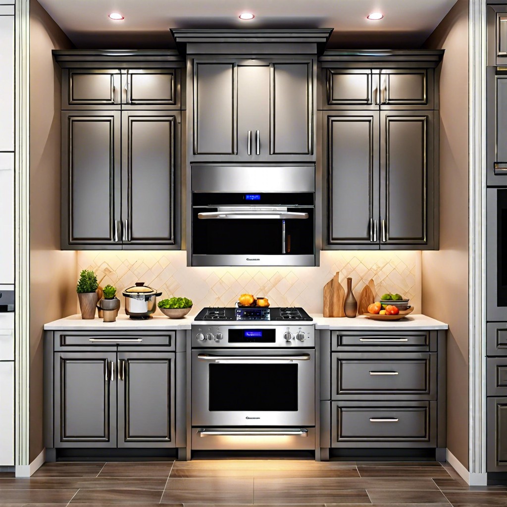 cabinet with built in led lighting inside for double ovens