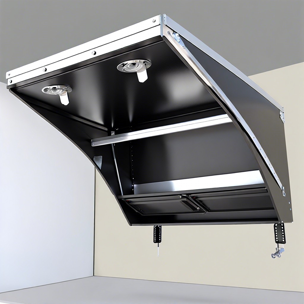 ceiling mounted cabinets with drop down access