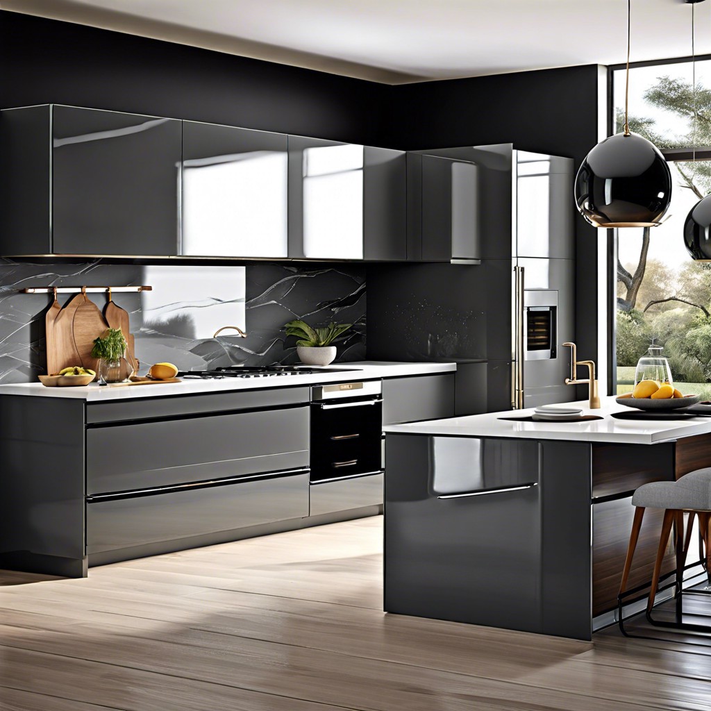 charcoal grey glossy cabinets