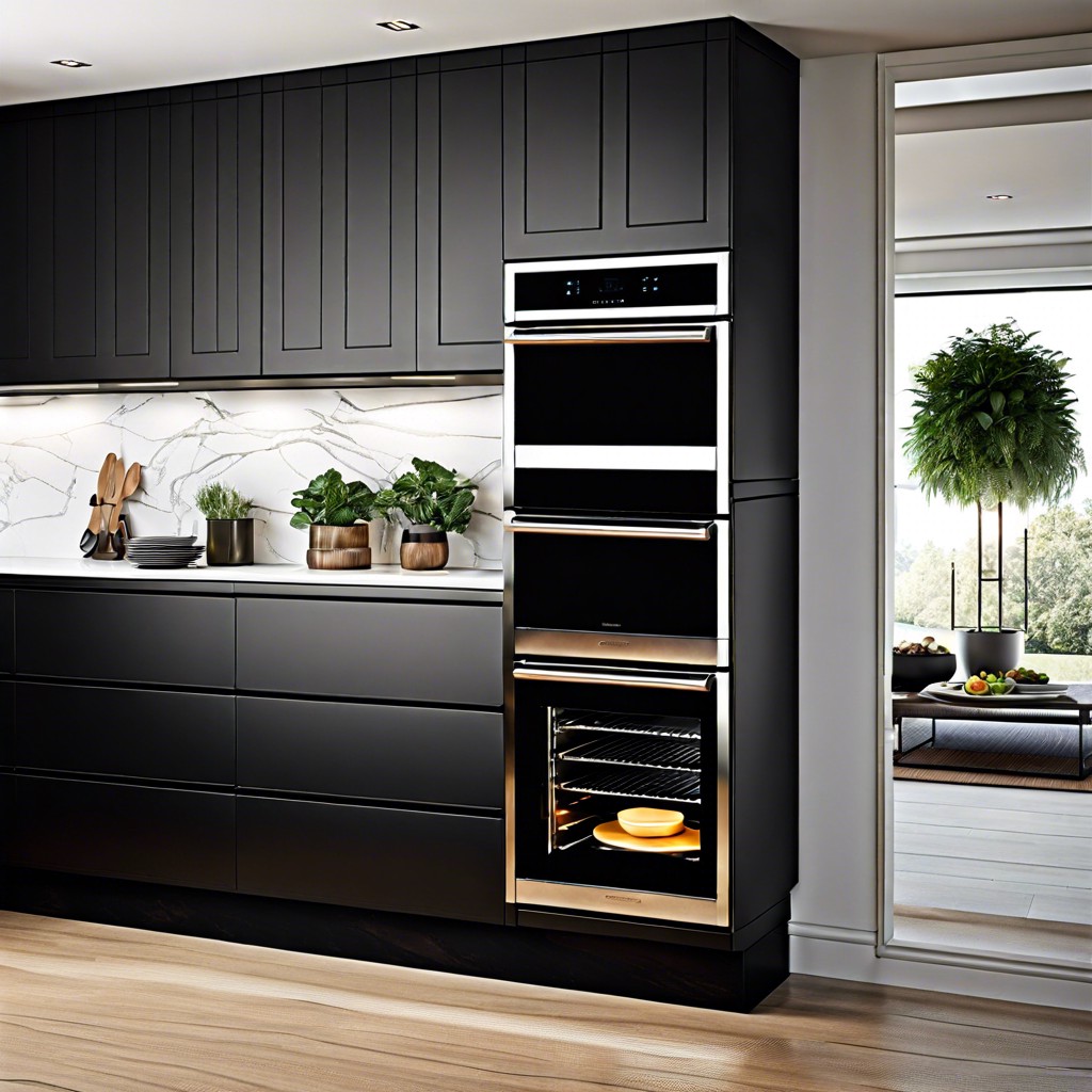 contemporary black matte cabinet with vertical double ovens