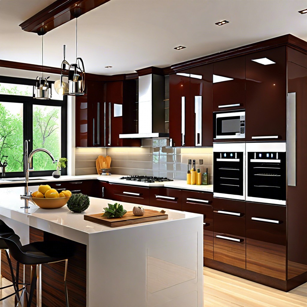 contemporary loft high gloss veneer wood cabinets