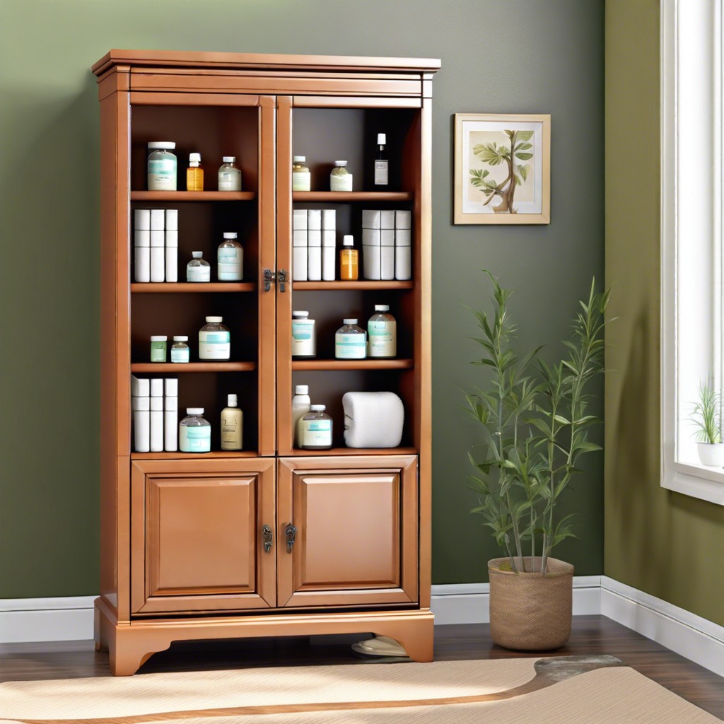 convert a bookcase with glass doors into a large medicine cabinet