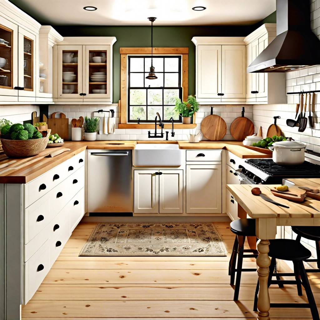 cottage charm white cabinets with beadboard doors and a pine butcher block